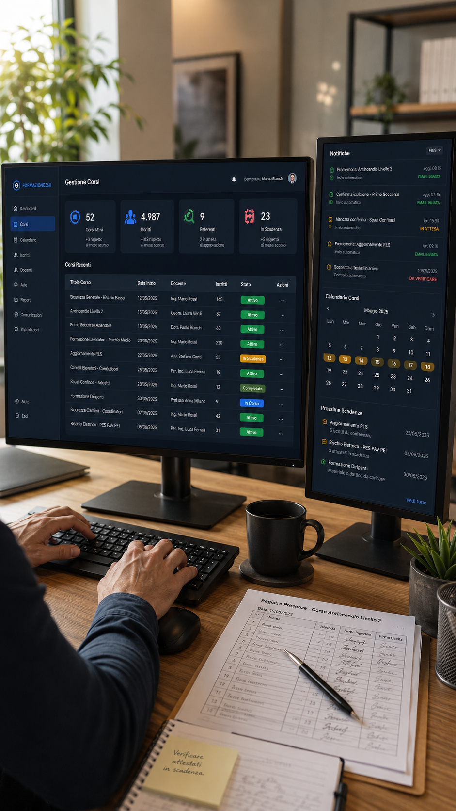 Dashboard del gestionale corsi per ente di formazione professionale
